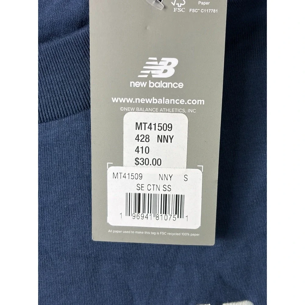 New Balance Men's Sport Essentials Logo T-Shirt Navy Blue Size Small 100% Cotton